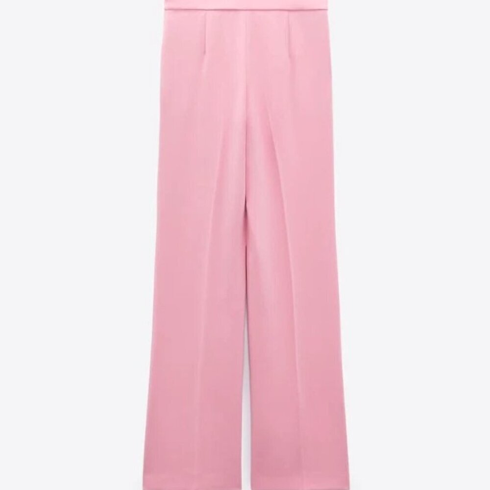 ZARA WOMAN FLUID HIGH WAIST PANTS PALE PINK Straight Legs SIZE S 4043/066//622 - Picture 4 of 5